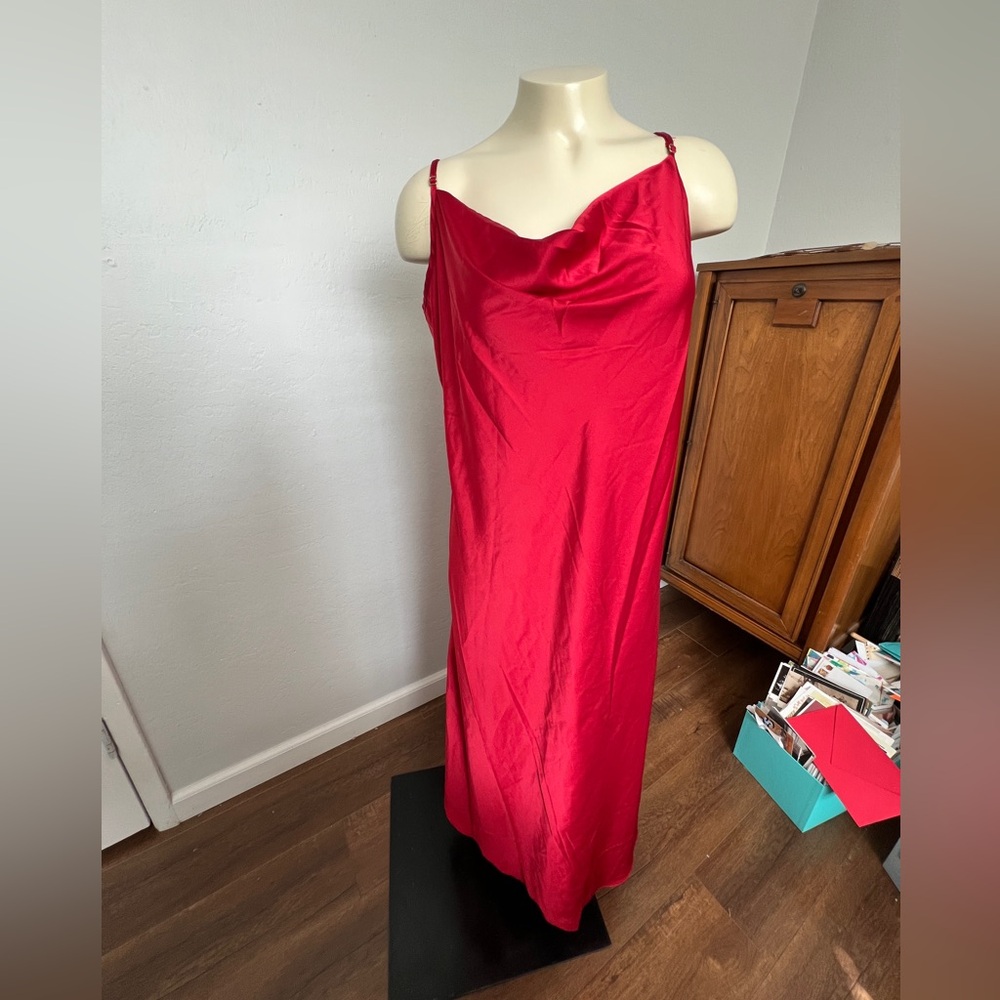 Tahari Red Slip Dress Cowl Neck Sleeveless